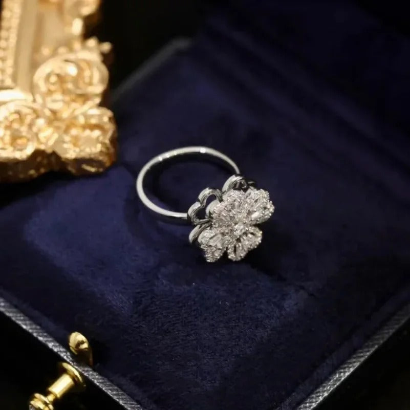 Elegant Flower-Shaped Diamond Ring | Sparkling Silver Jewelry for Women